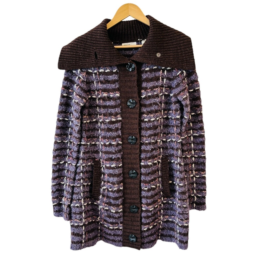 Anthropologie Sleeping on Snow Cardigan Sweater M Purple Brown Wool Granola